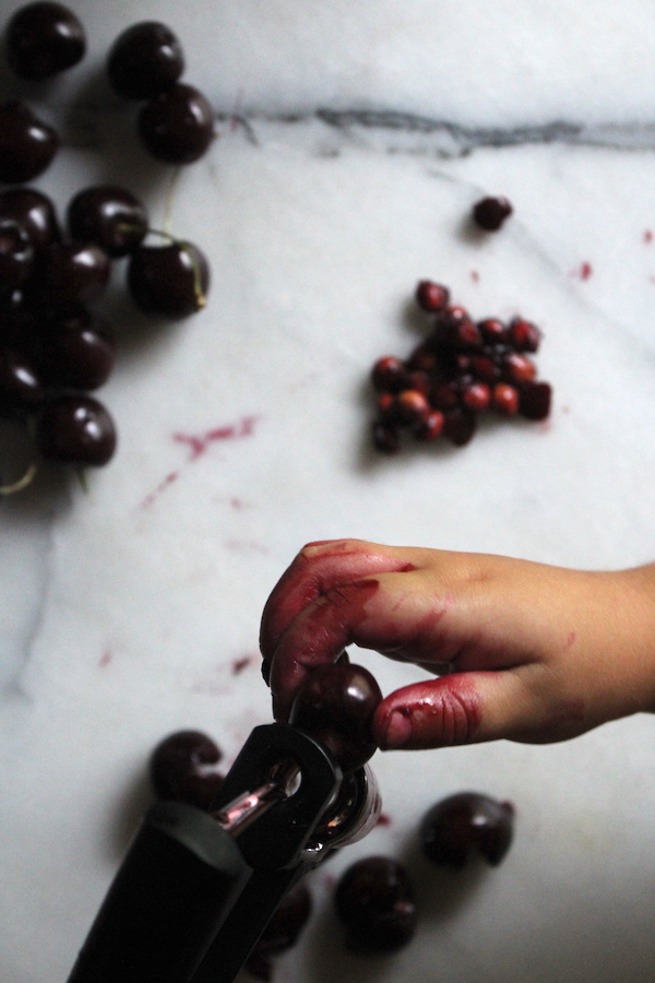 Pitting Cherries for Black Cherry Jam