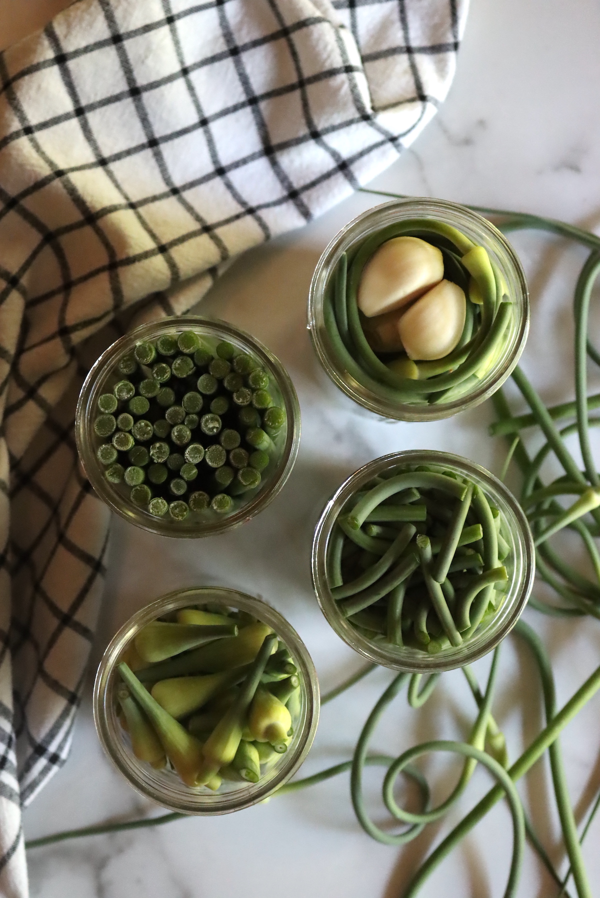 Making Pickled Garlic Scapes