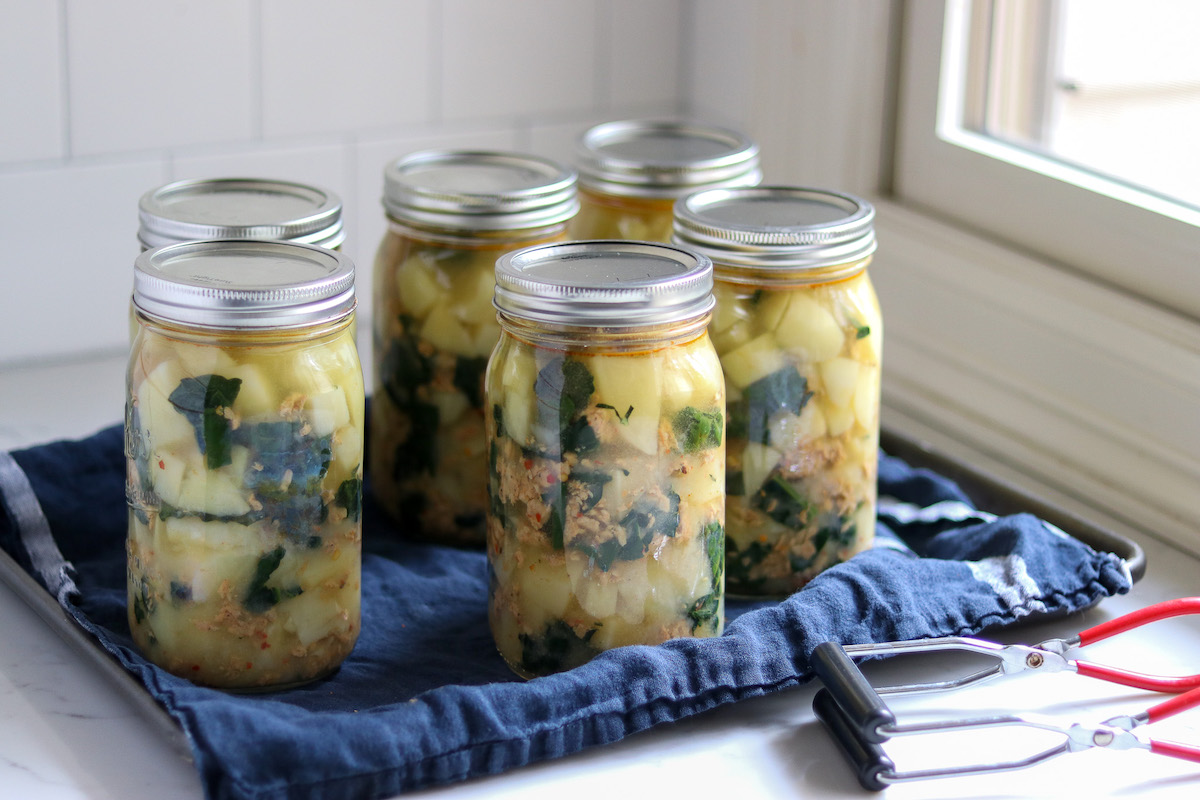 Canning Sausage Potato and Kale Soup