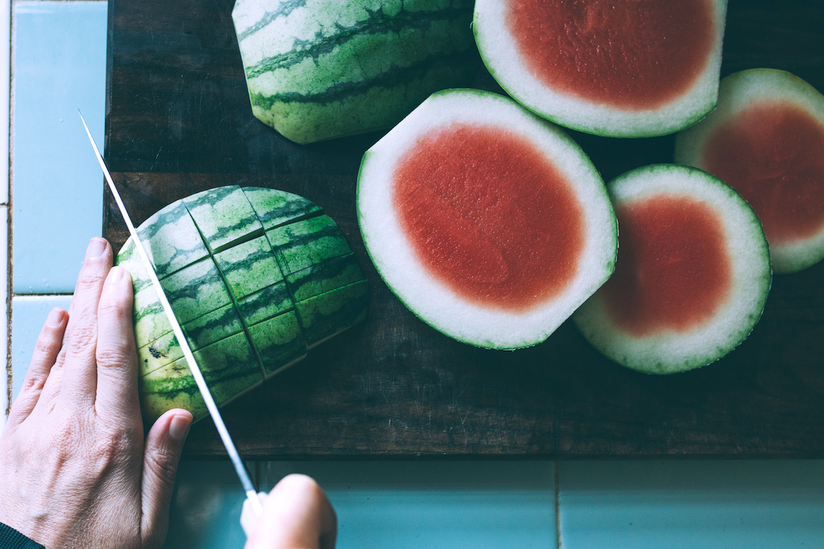 Slicing Watermelon for Watermelon Rind Pickles