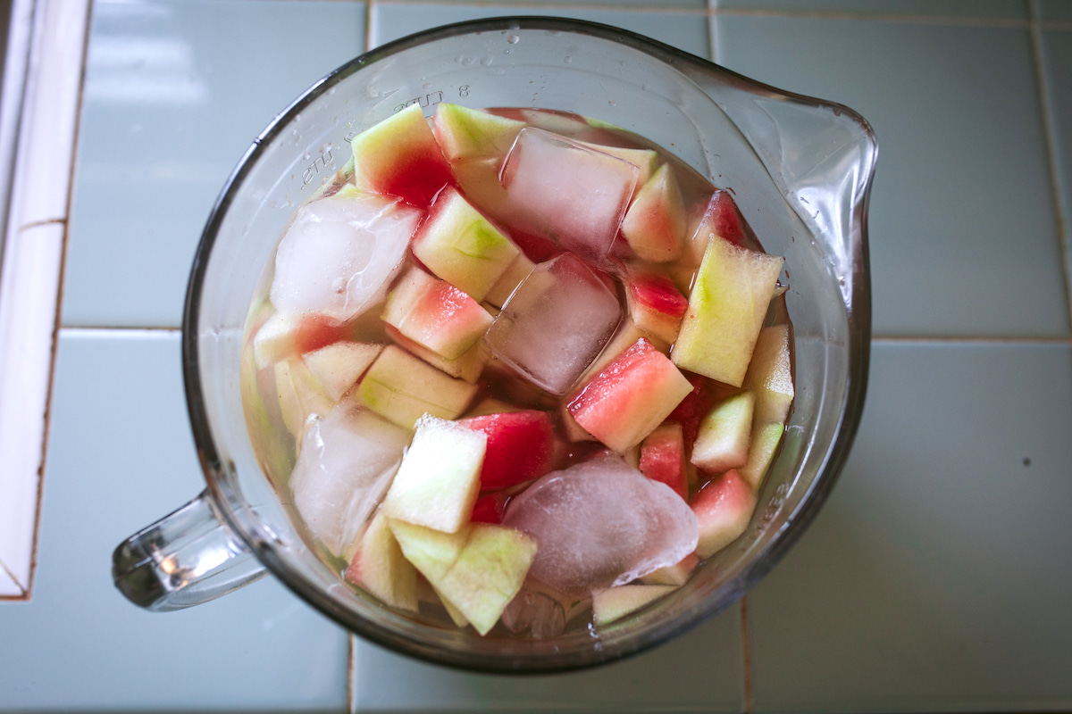 Watermelon Rind in Brine with Ice for Pickles