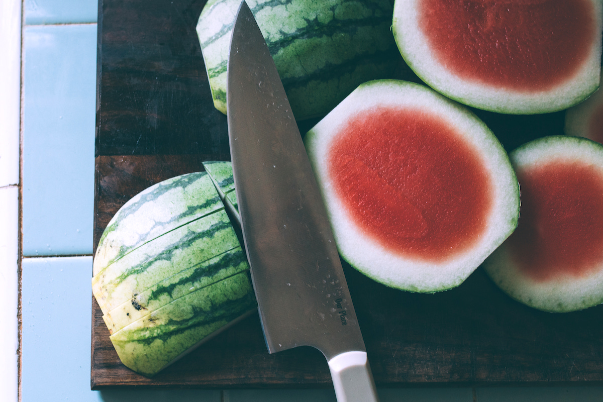 Slicing Watermelon for Watermelon Rind Pickles