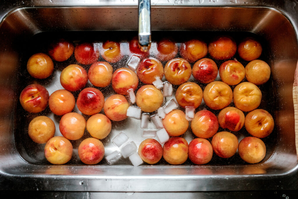 Ice Bath for Peaches after blanching to peel them for canning