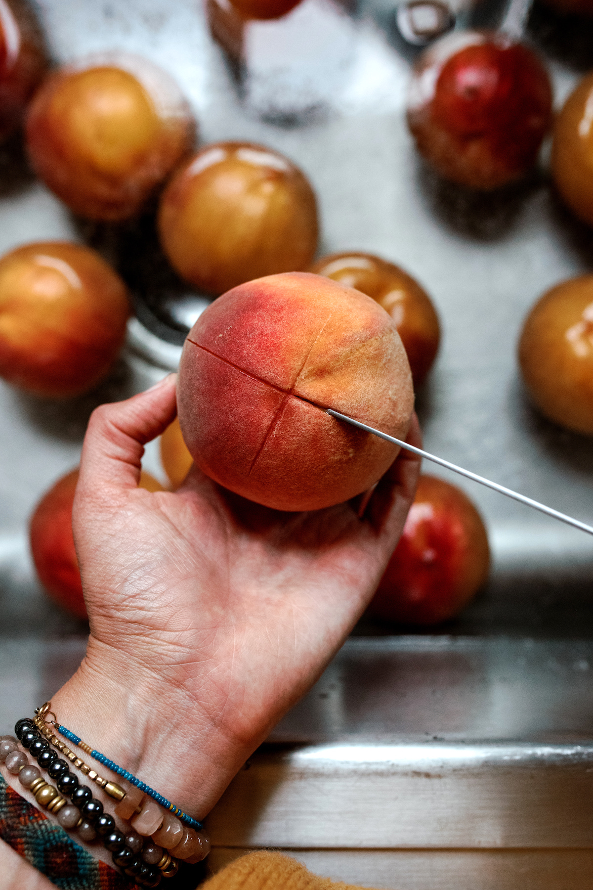 Scoring Peaches Before Peeling