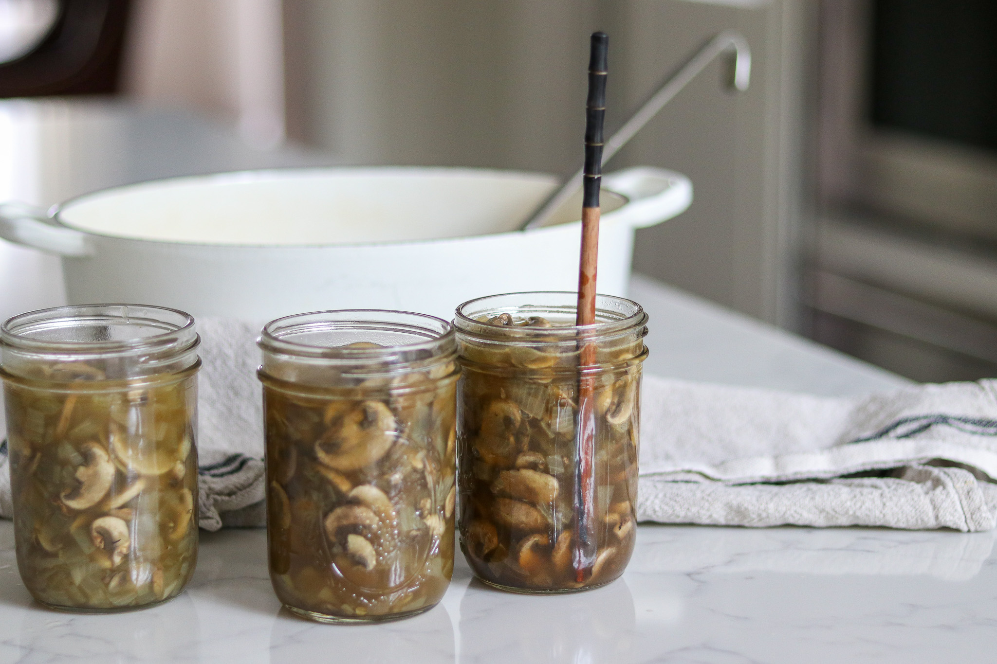 De-bubbling Mushroom Soup Jars for canning