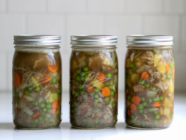 Home Canned Beef Pot Pie Filling Jars