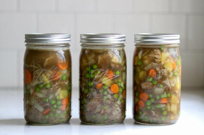 Home Canned Beef Pot Pie Filling Jars
