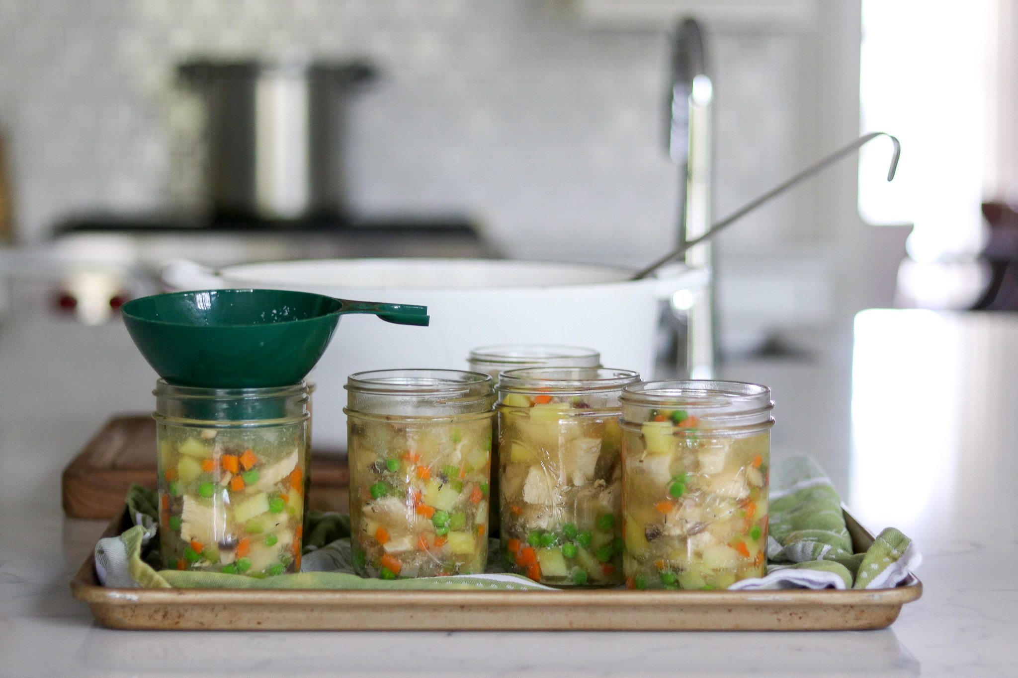 Filling Jars with Chicken Pot Pie Filling