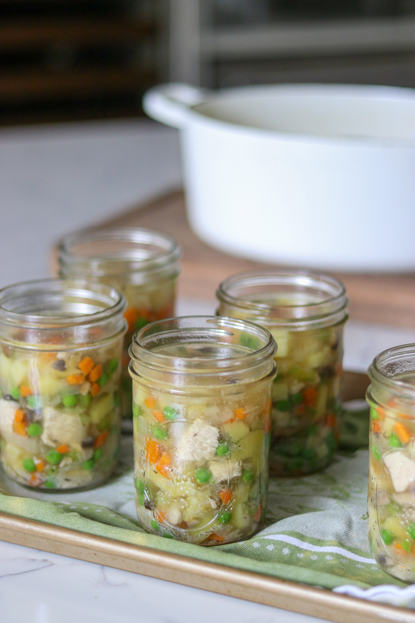 Jars with Chicken Pot Pie Filling