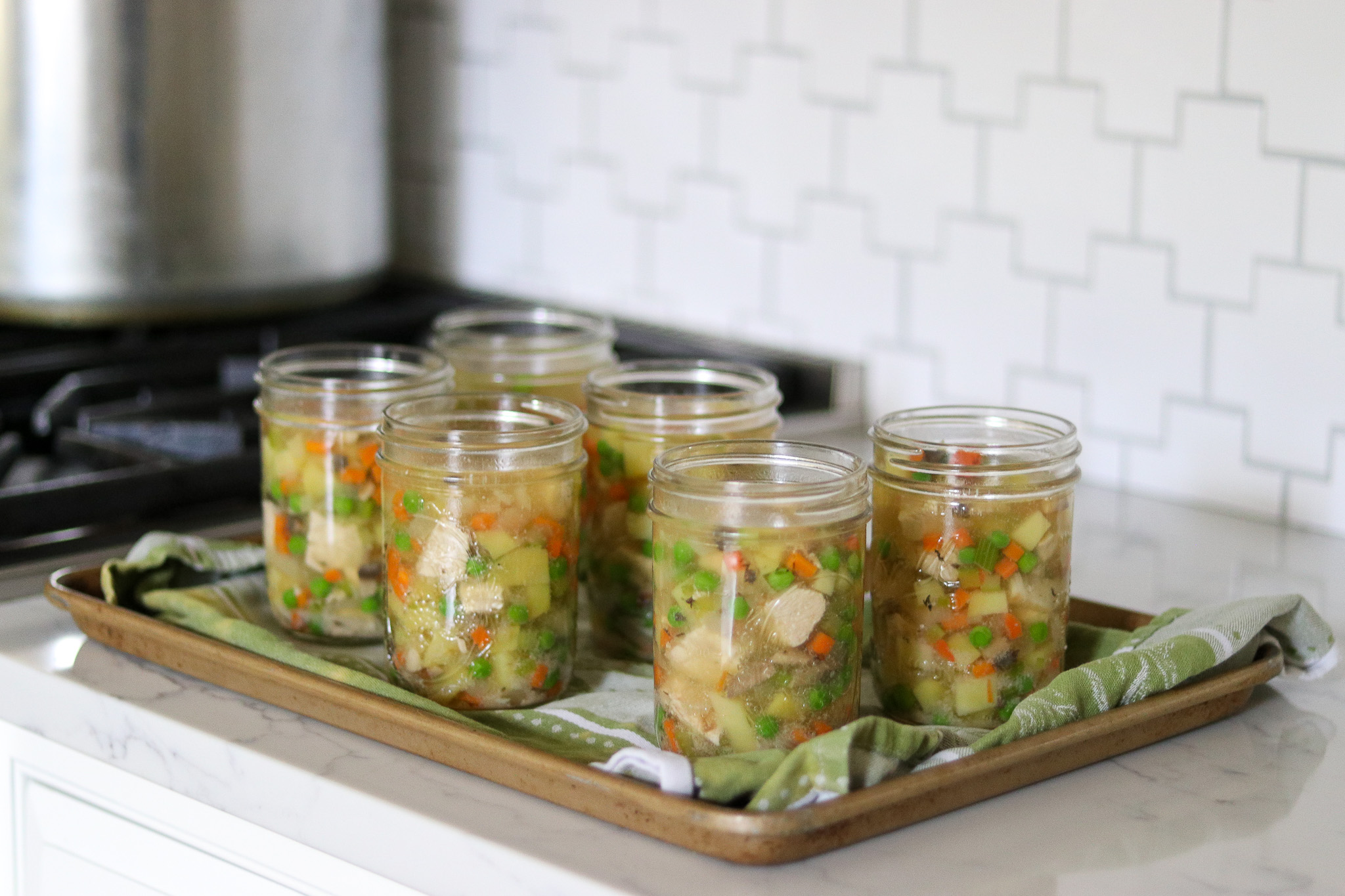 Loaded Jars of Chicken Pot Pie Filling for Canning