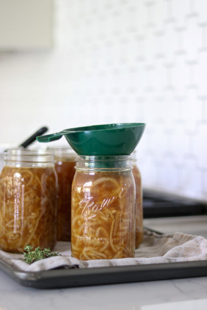 Filling Jars for Canning French Onion Soup