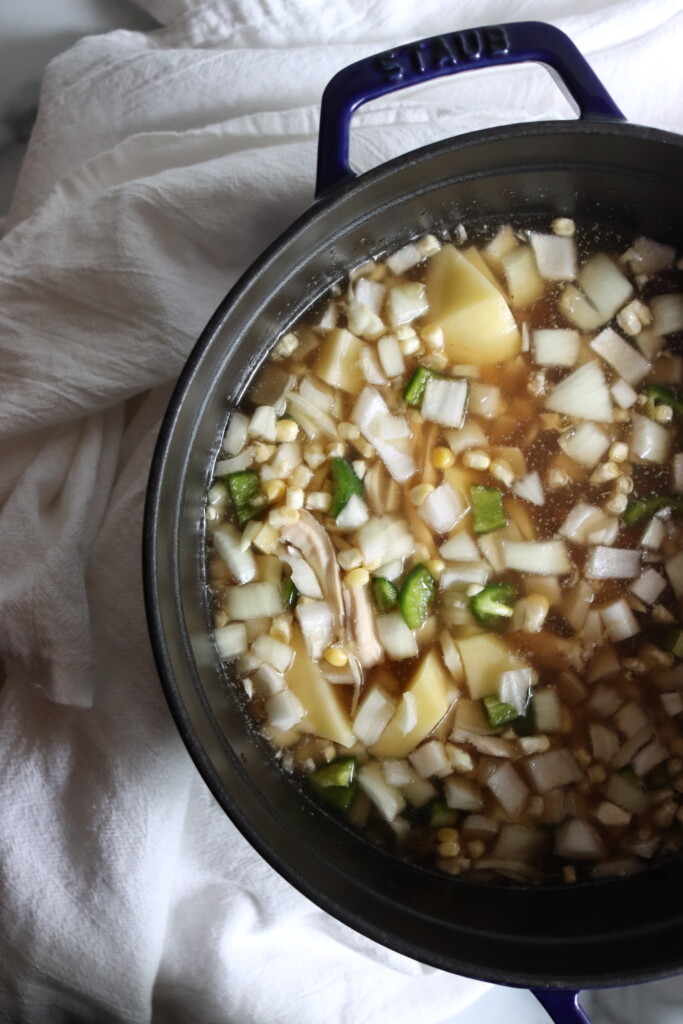 Making Chicken and Corn Chowder