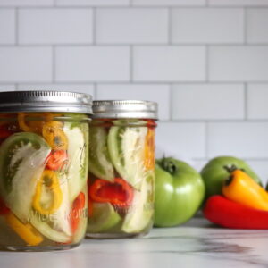 Spicy Pickled Green Tomatoes and hot peppers