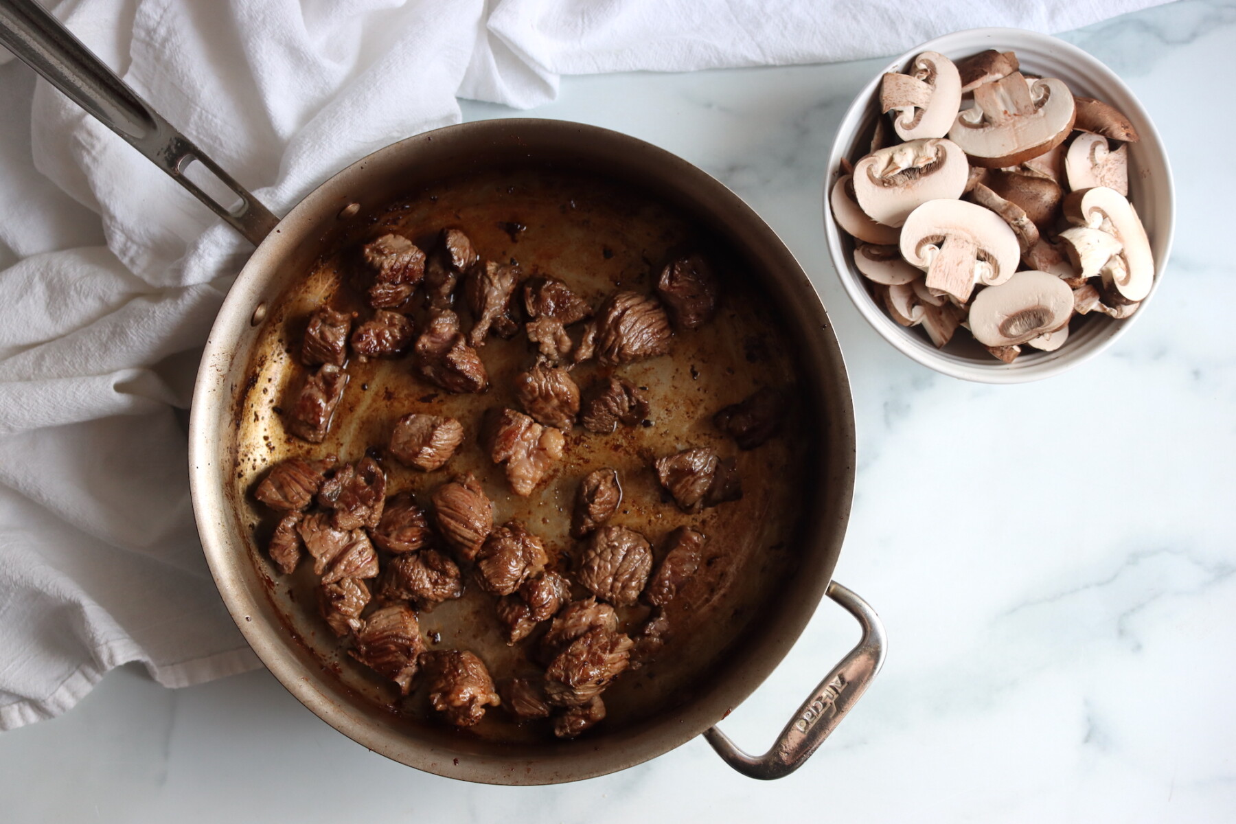 Browning Meat for Beef Stew with Mushrooms