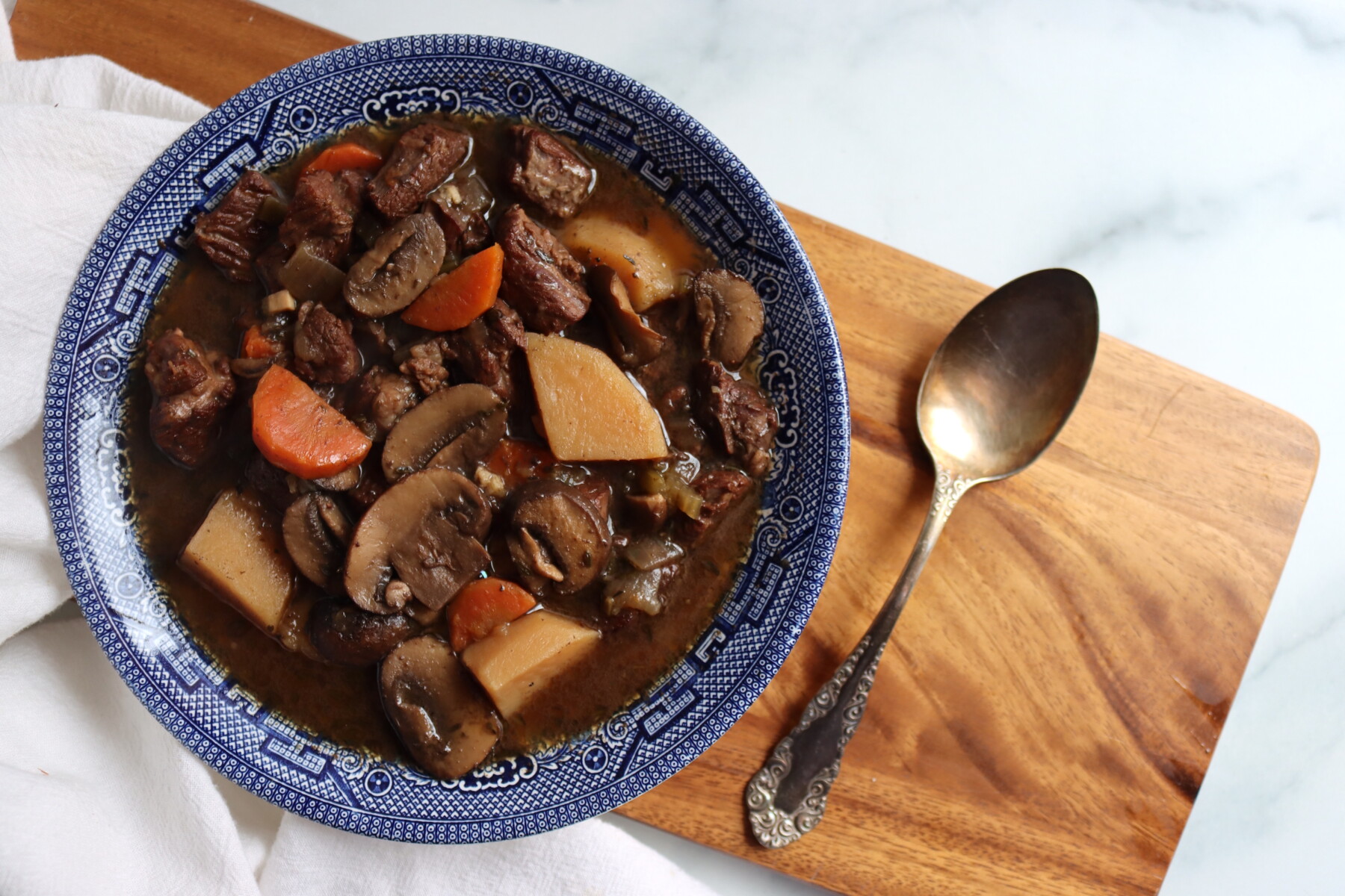 Beef Stew with Mushrooms Served