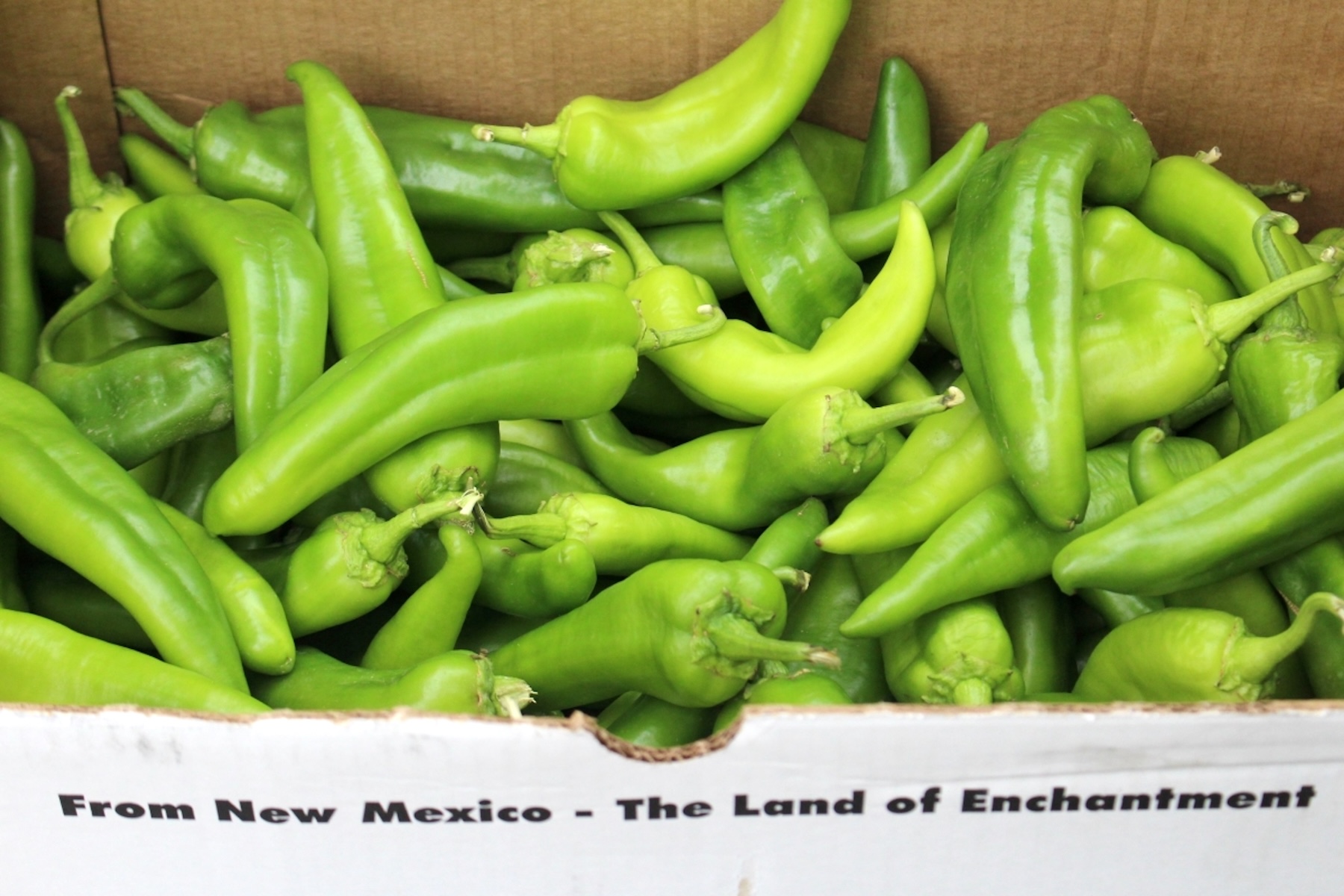 Box of Hatch Chilis for canning 25 lb case
