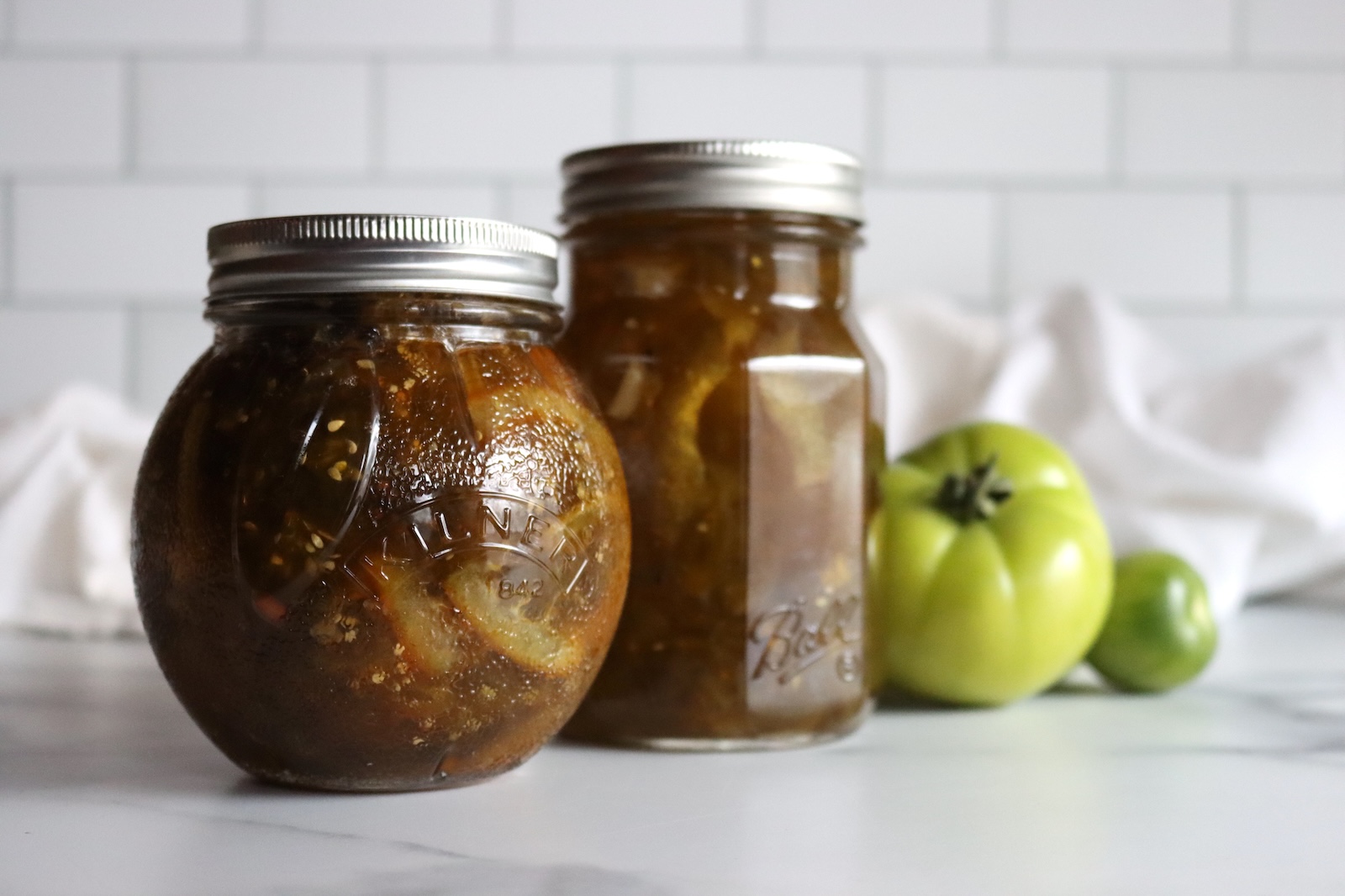 Green tomato marmalade (front) and Italian Green Tomato Preserves (rear)