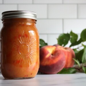 Peach BBQ Sauce in a pint jar