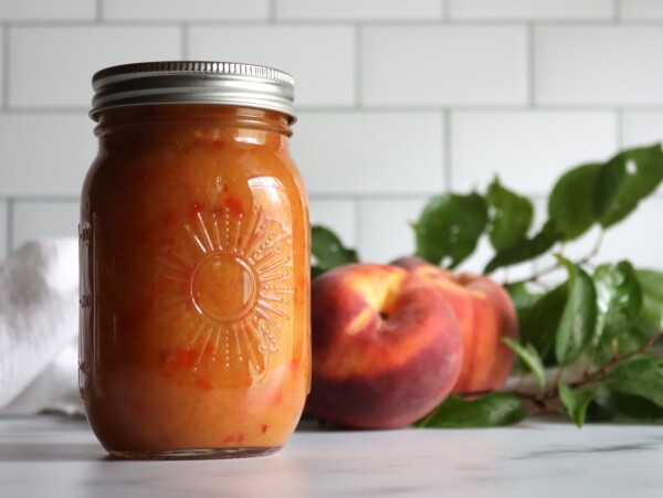 Peach BBQ Sauce in a pint jar